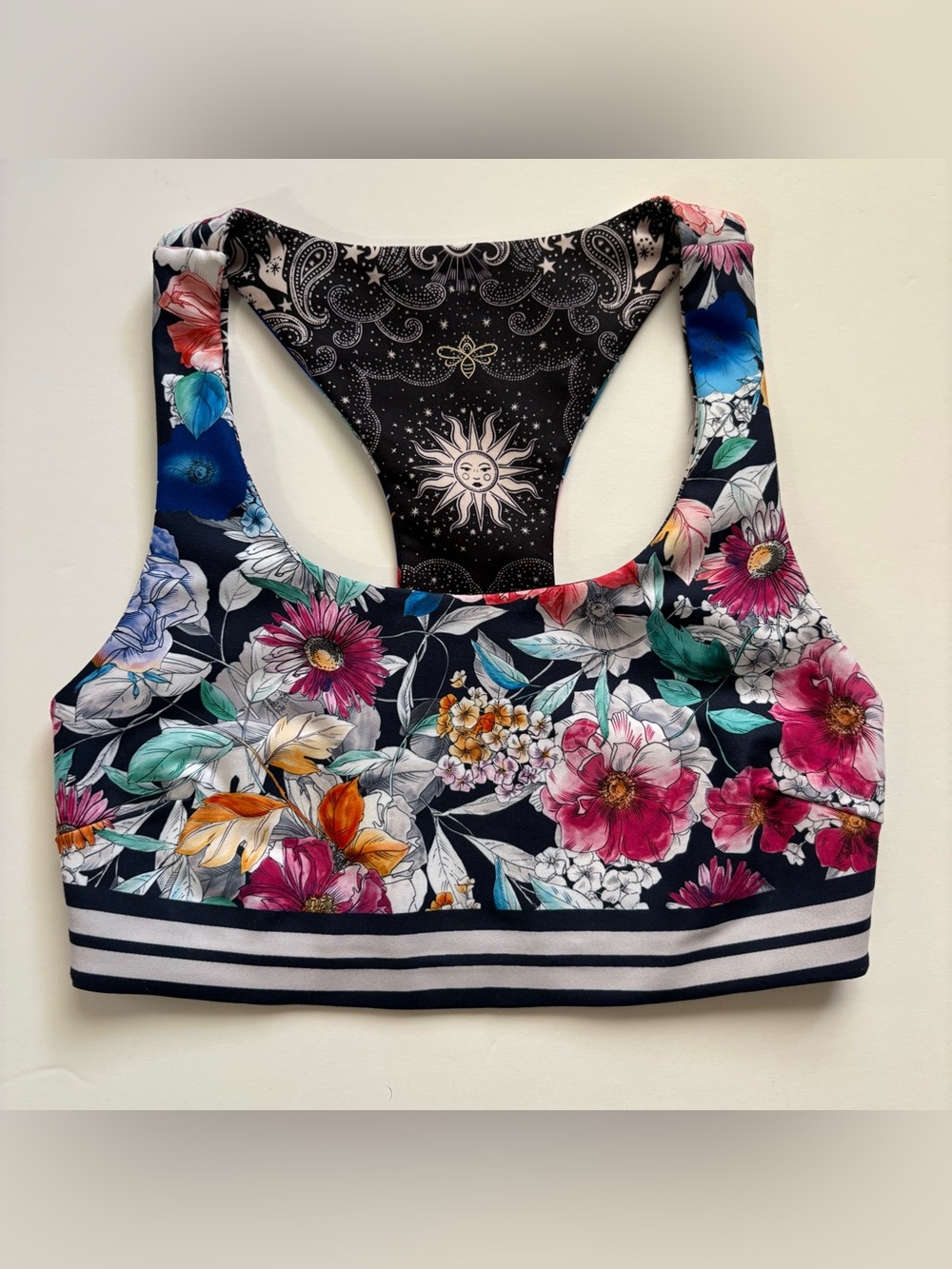 Johnny Was Bee Active Celestial Floral Racerback Sports Bra XS NWOT
